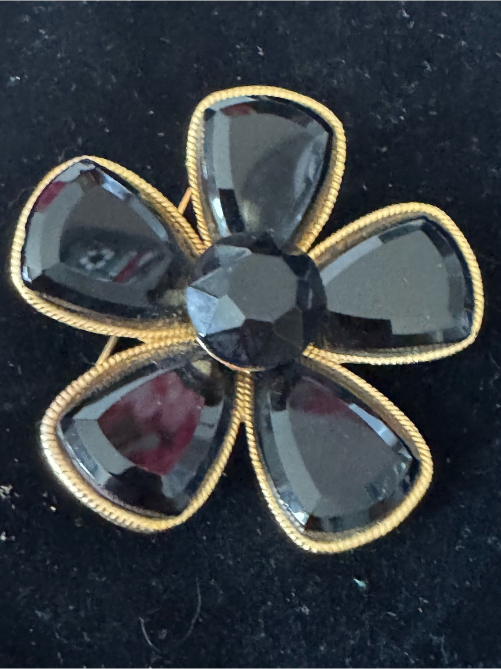 Vintage capri Gold-Edged Black Floral Statement Brooch